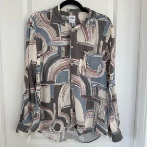 ZARA | Abstract Patterned Button Down Blouse - Size Small